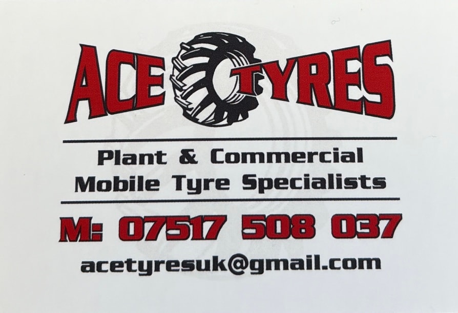Ace Tyres business card — Plant & Commercial Mobile Tyre Specialists